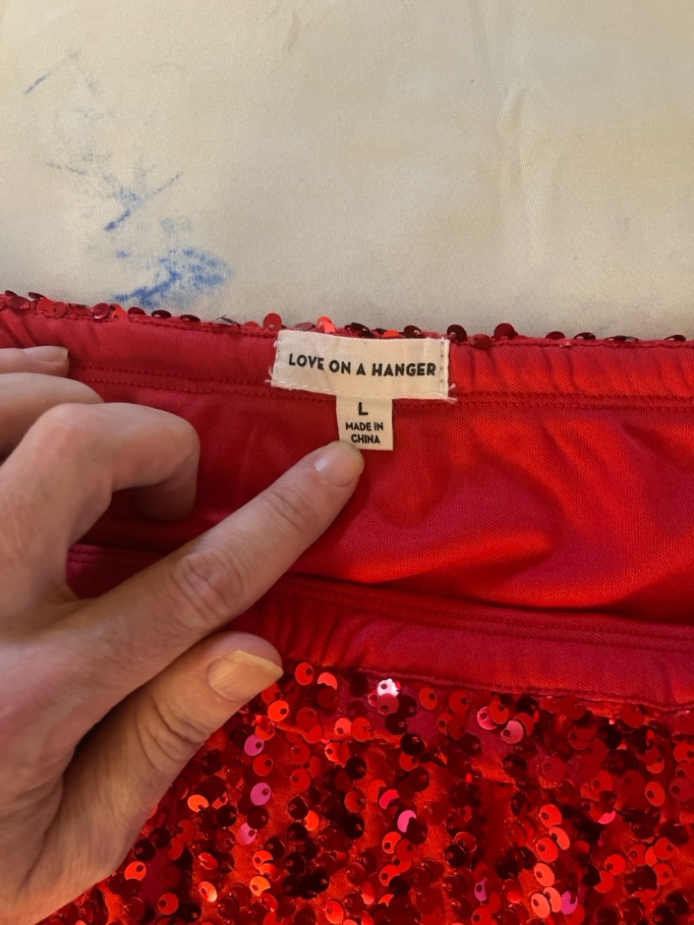 Love On A Hanger Red Sequin Mini Skirt Women’s Large Stretch Party Club Holiday - Picture 7 of 9